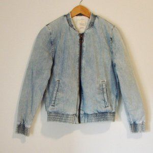 American Eagle Denim Faux Fur Lined Bomber Jacket Size Small